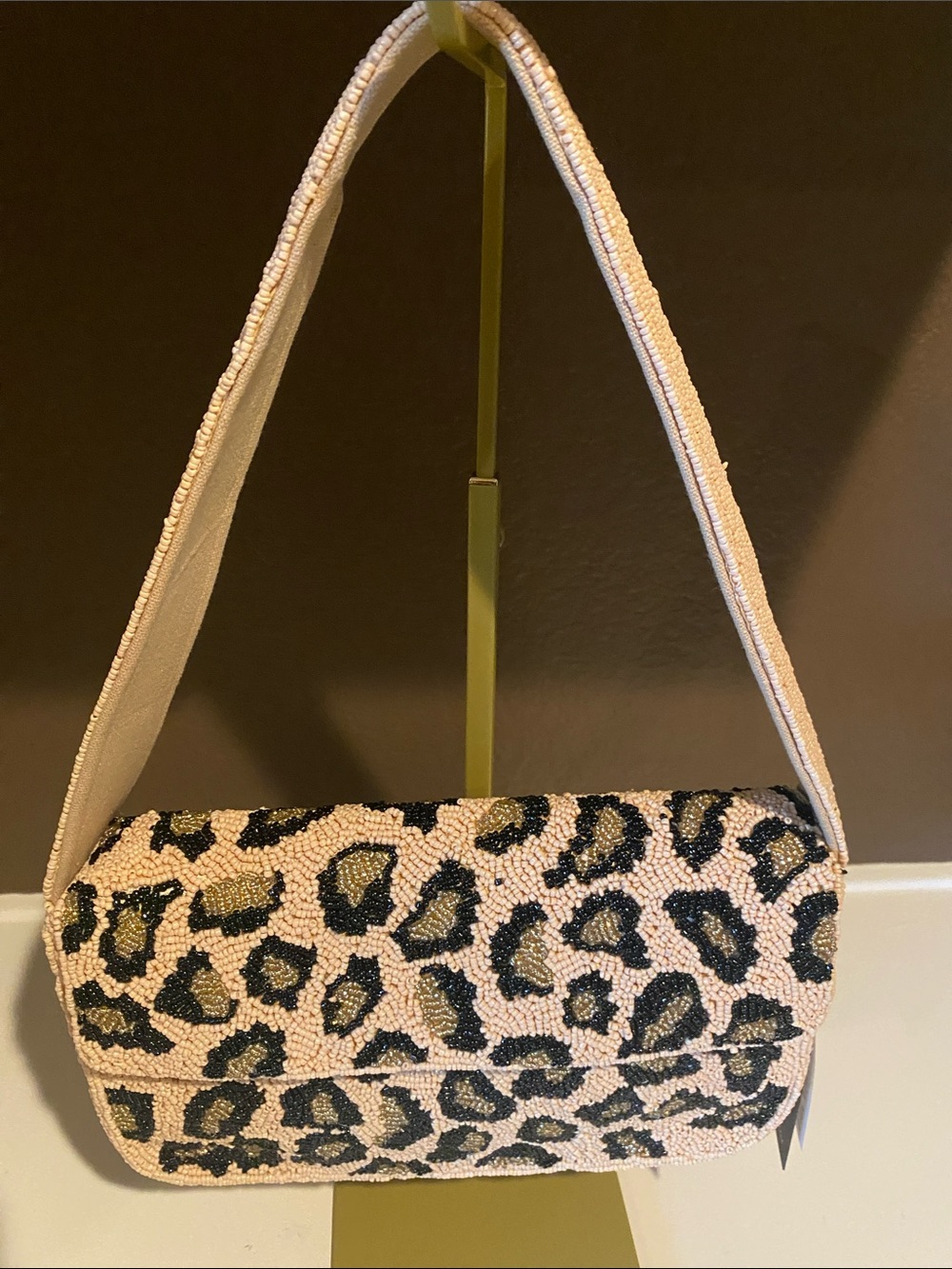 American & Beyond Leopard Print Beaded Shoulder Bag ✨🐆